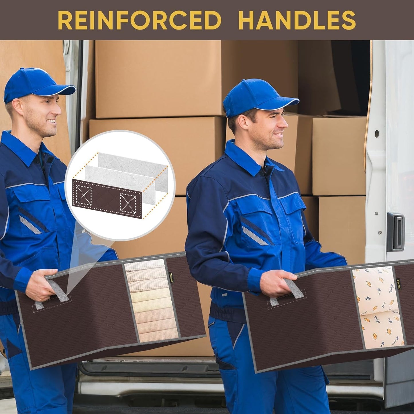 BALEINE 2 Pack Clothes Storage Bags, 24 Gallon Storage Containers with Reinforced Handle, Sturdy Zipper, Closet Organizer for Blanket, Comforter, Pillow, Bedding (Brown, 2 Pack)