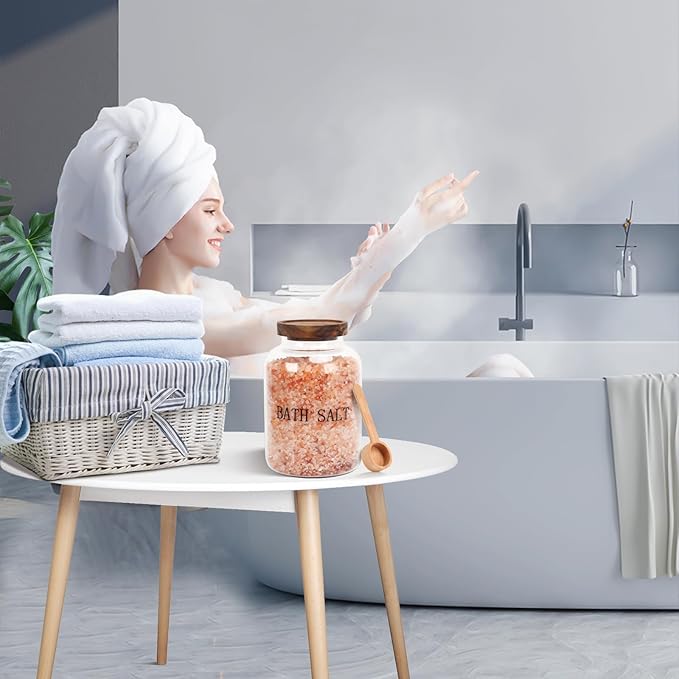 74 oz Glass Bath Salts Jar,Bath Salt Container with Lid and Scoop,Bathroom Organizers and Storage,for Bathtub Accessories for Women,Bathroom Decor,Home Decor