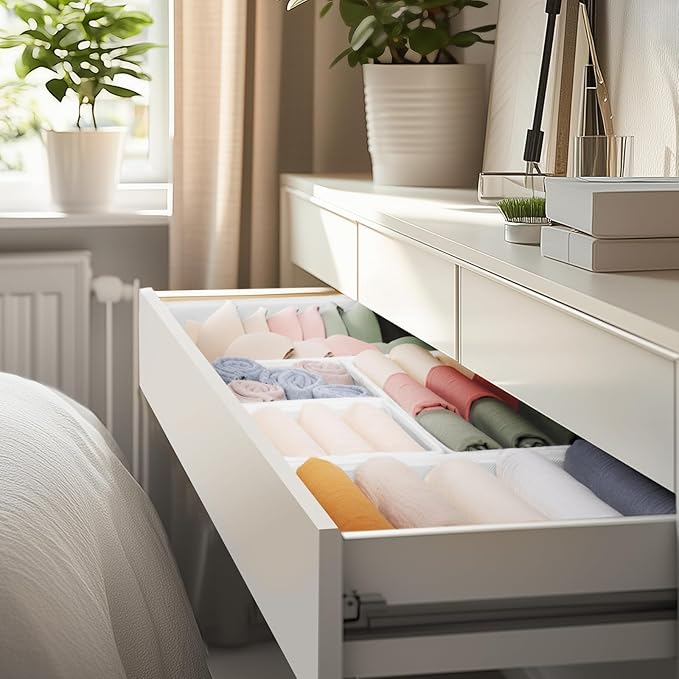 Criusia Drawer Organizer Clothes, 10 Pack Dresser Organizer for Baby Clothes, Underwear, Sock- Foldable Closet Organization and Storage Dividers Bins for Nursery, Bedroom (White)