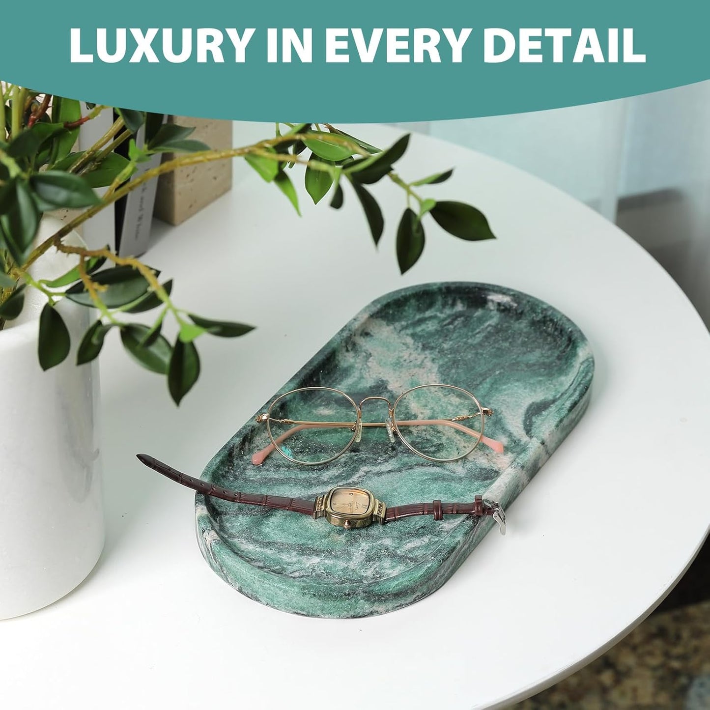 Koville Norway Natural Marble Tray, 12"x6" Vanity Decorative Tray for Countertop Organizer, Catchall Tray for Perfume, Candles, Jewelry Dish