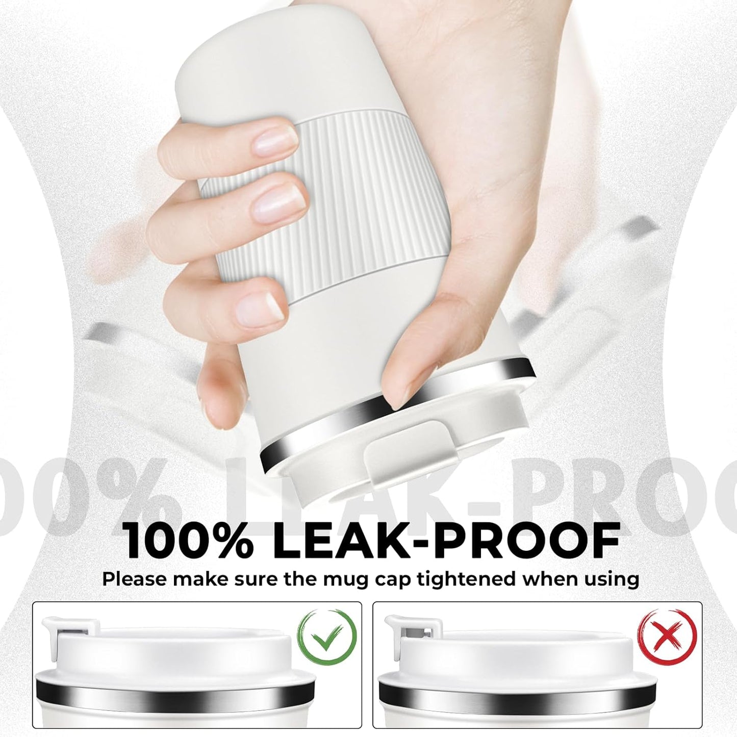 Insulated Coffee Tumbler 17 oz, Stainless Steel Coffee Mug with Lids, Travel Coffee Mug Leak Proof, Double Wall Vacuum Insulated Reusable Iced Coffee Cup, Keep Drinks Hot and Cold (White, 17 Ounces)