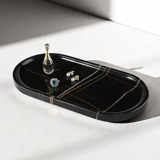 Koville Natural Black Marble Tray, 12"x6" Decorative Tray for Countertop, Catchall for Perfume, Candles, Jewelry Dish