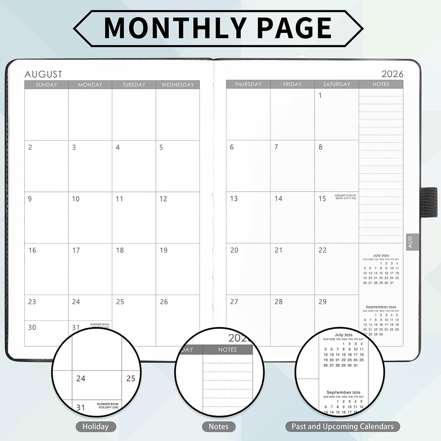 2026 Planner - Planner 2026, 2026 Weekly Monthly Planner, Jan.2026 - Dec.2026, 5.7'' x 8.4'', Thick Paper, Leather Cover, Pen Holder, Back Pocket, Bookmarks, Perfect Daily Organizer - Brown - Grey