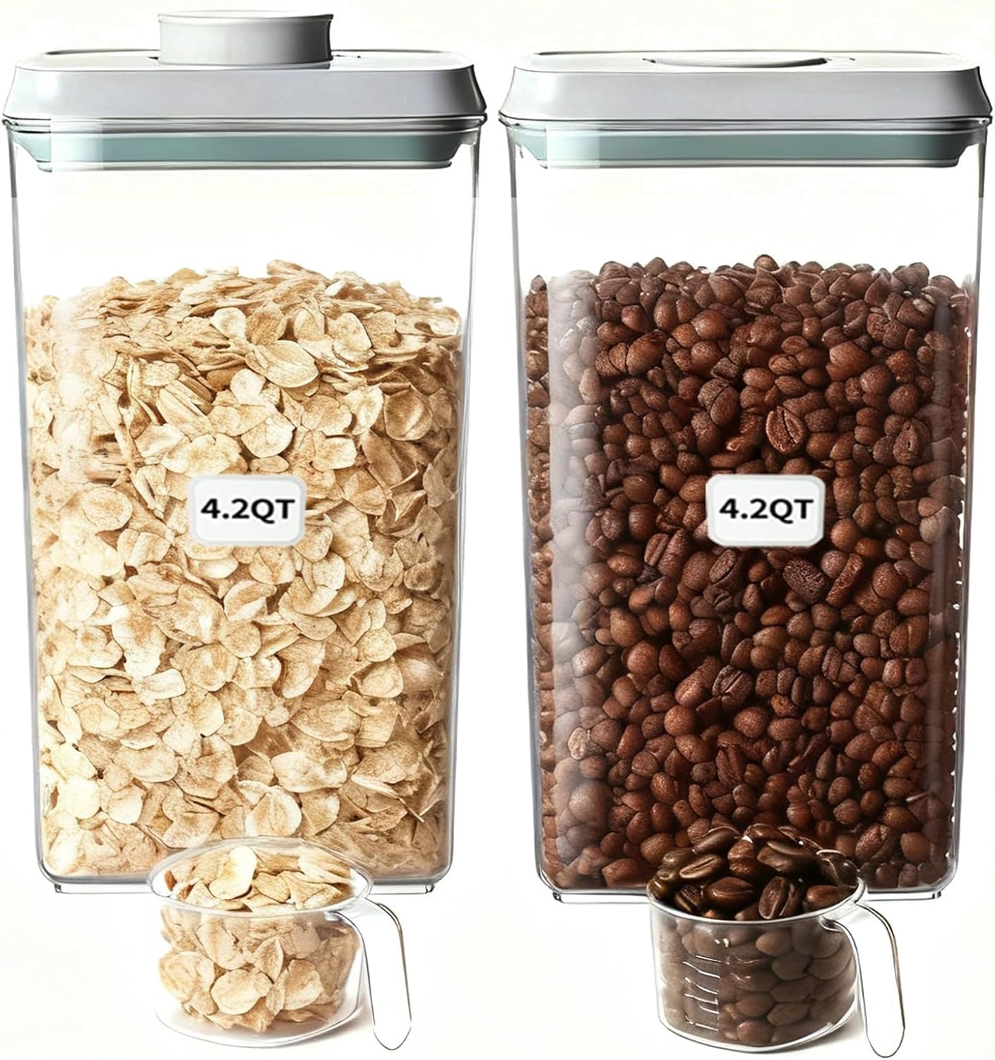 Pop Food Storage Containers Set Large Airtight Food Storage Containers with Pop Lids, Kitchen Pantry Organization and Storage, Cereal, Rice, Flour, Pasta & Snack Container, BPA Free, 2 x 4.2Qt