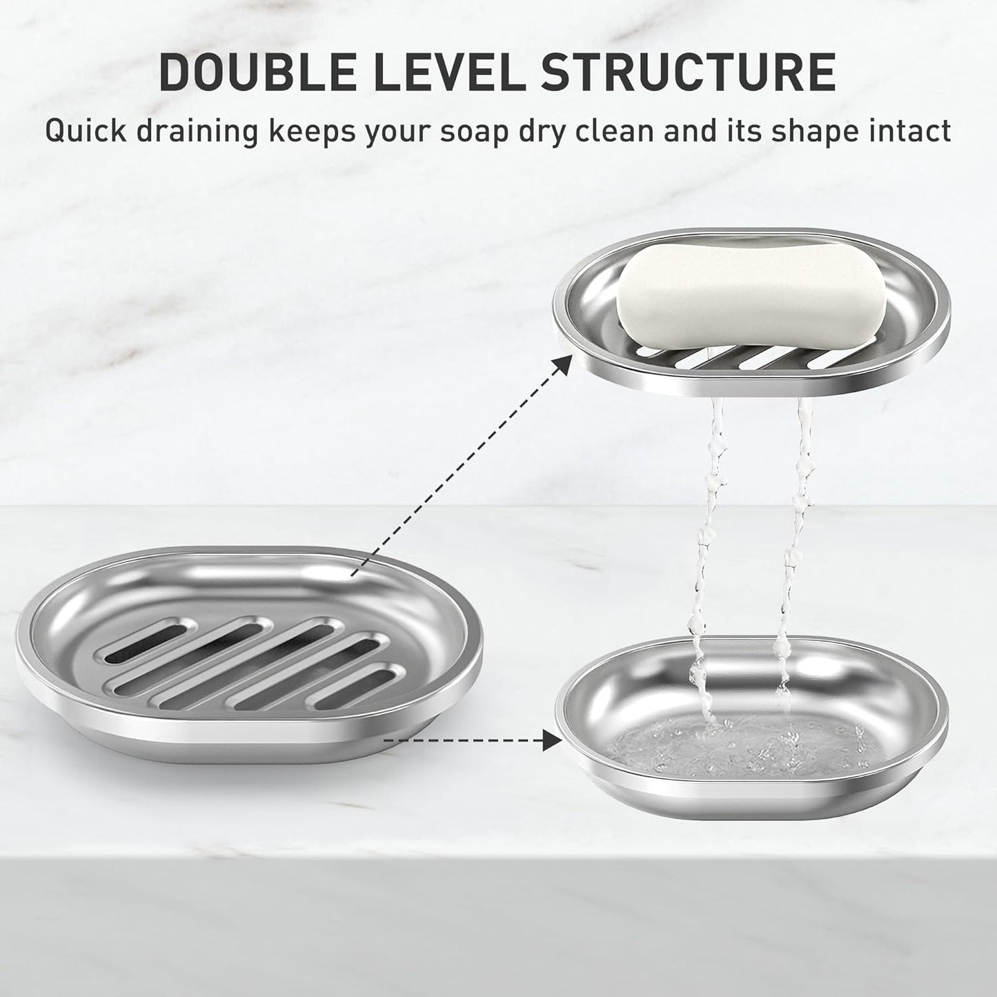 Kitchen Soap Holder,Stainless Steel Soap Dish with Draining Tray,Double Layer Stainless Steel Sponge Holder,Soap Box for Bathroom and Bathtub