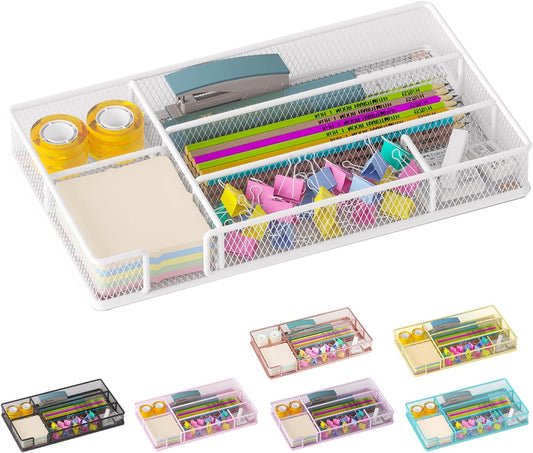 Desk Drawer Organizer Tray, Mesh Desk & Office Drawer Organizer, Suitable for Tools, Pencils & Office Supplies Storage (White)