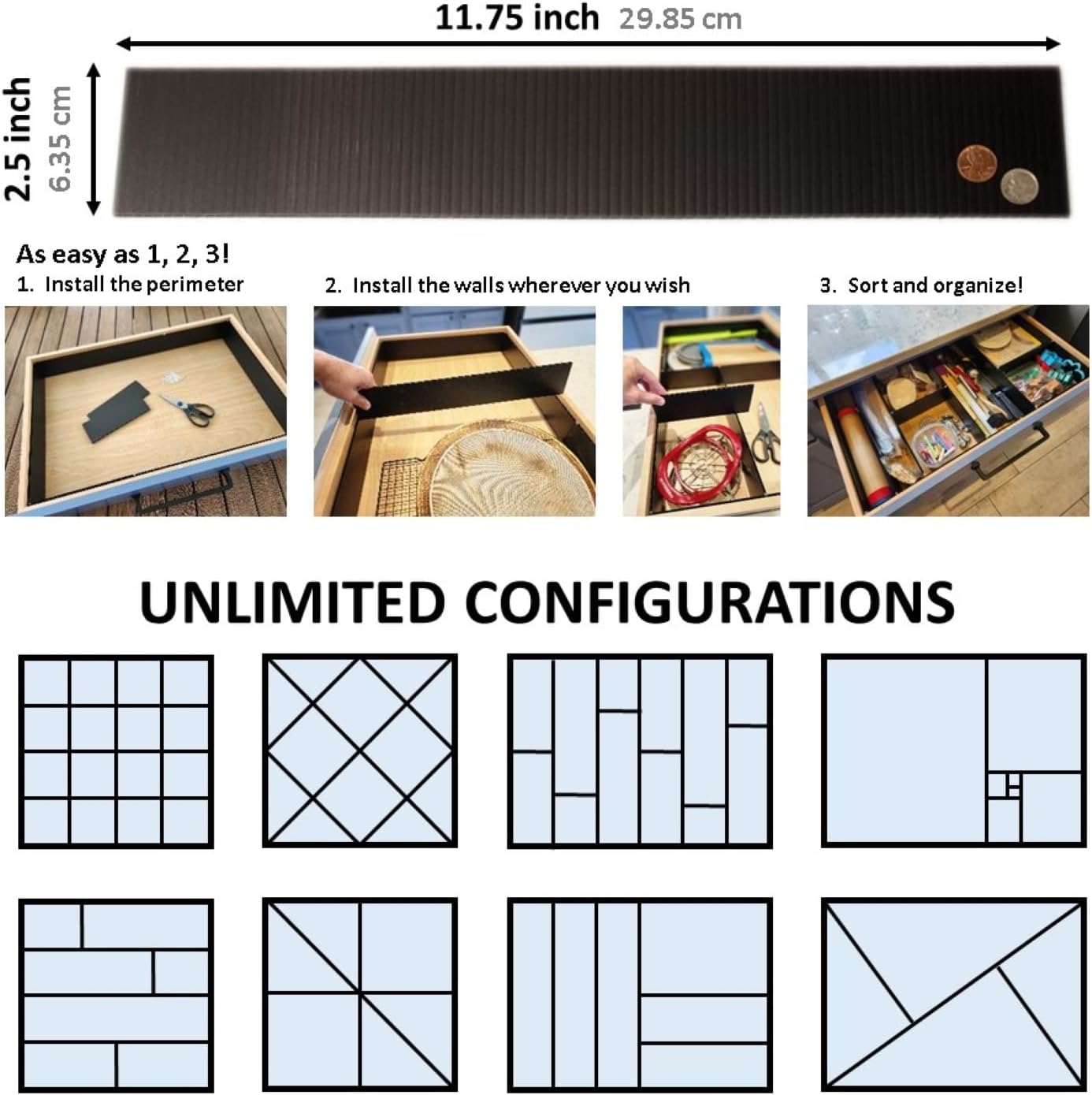 DRAWER DADDY Adjustable drawer dividers. The world’s most customizable drawer organizer for the kitchen, bathroom, desk, toolbox, and more. Installs in minutes; lasts a lifetime.