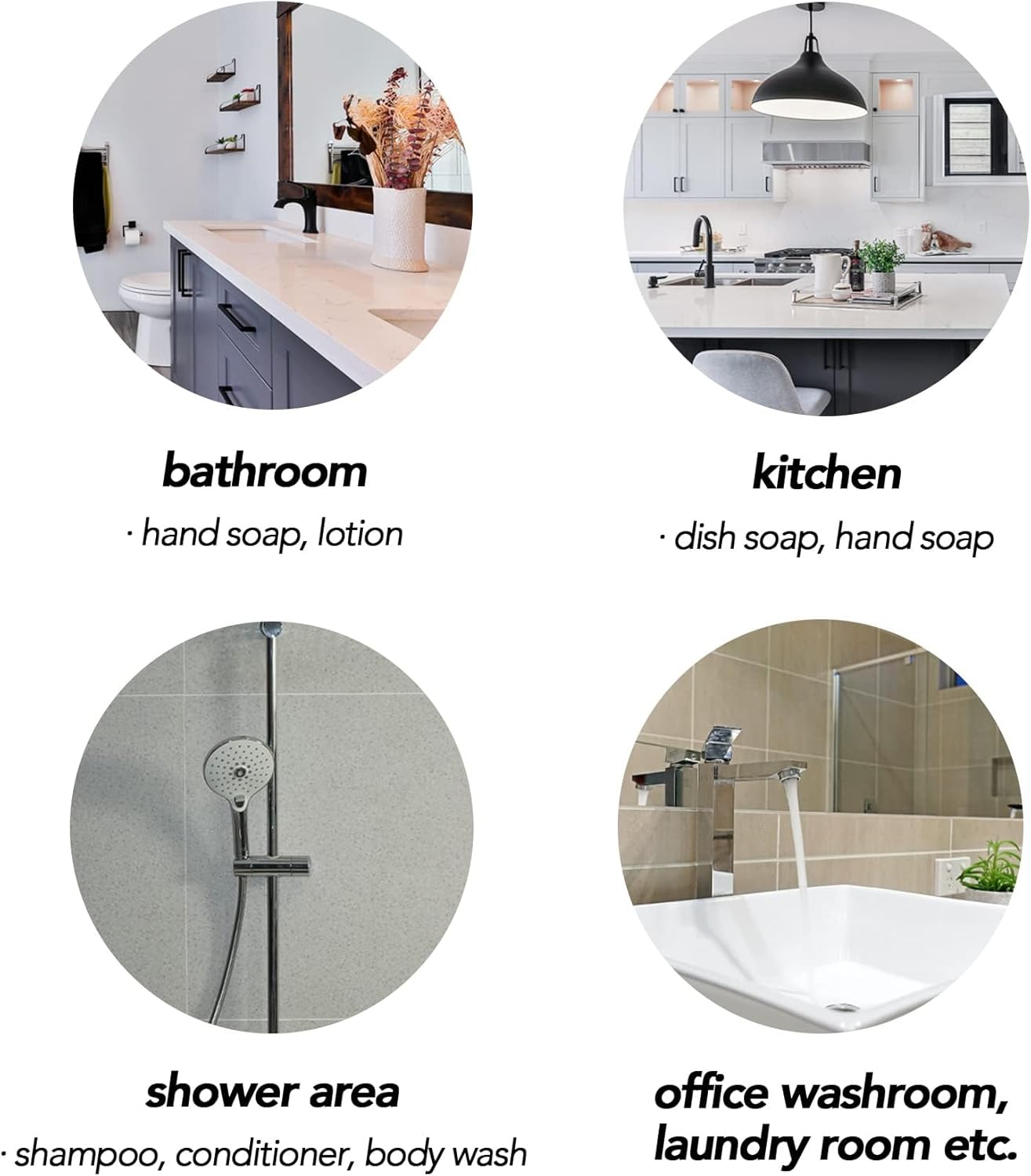 2 Pack Modern White & Black Soap Dispenser Set with Silver Pump for Bathroom and Kitchen, Contemporary Art Style, Matte Finish, Rust Proof, 8.5oz