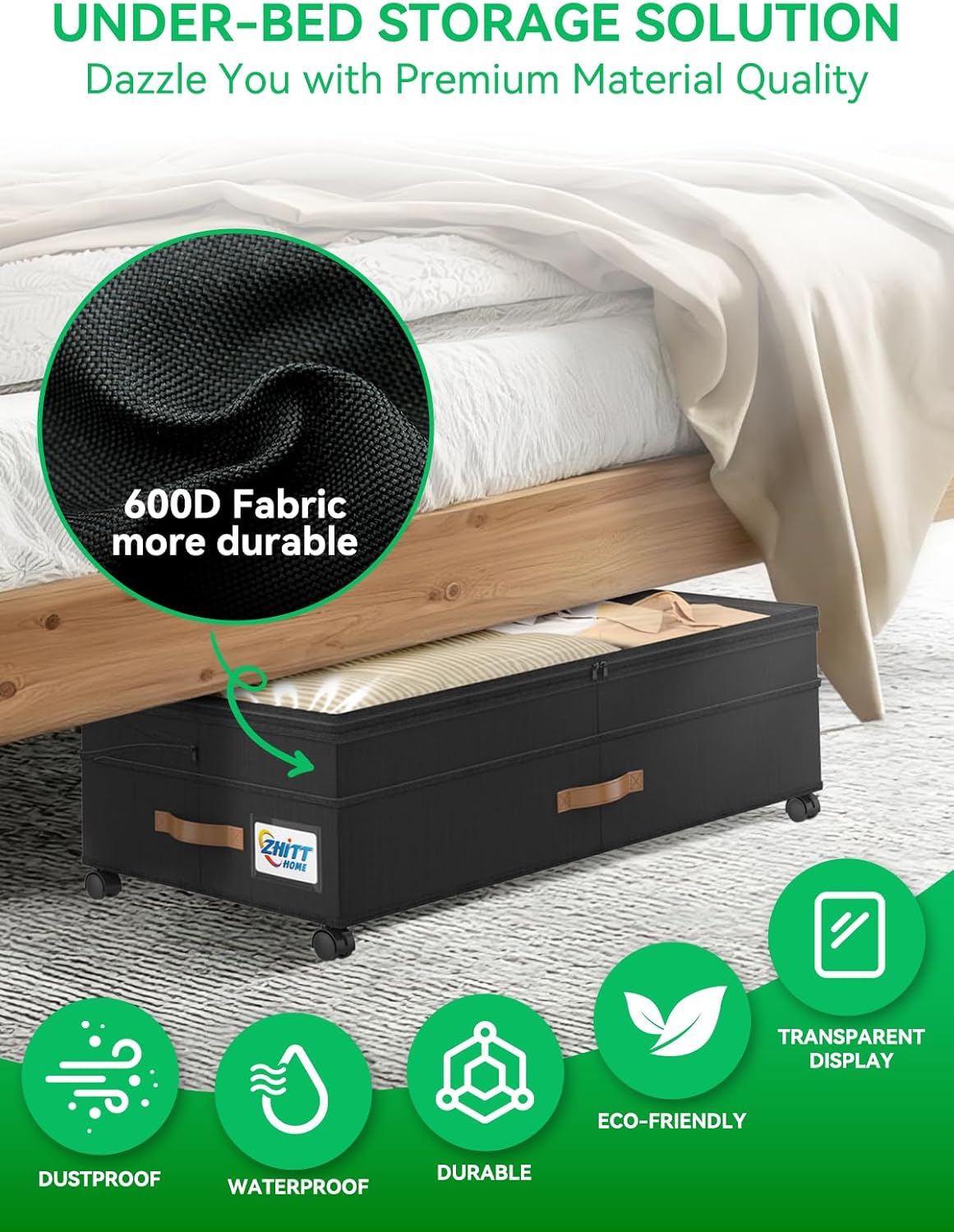 Under Bed Storage with Wheels, Upgraded Scalable Under Bed Storage Containers with Lids, 2Pack XXL Underbed Storage Organizer Rolling Bins for Shoes Clothes Toys