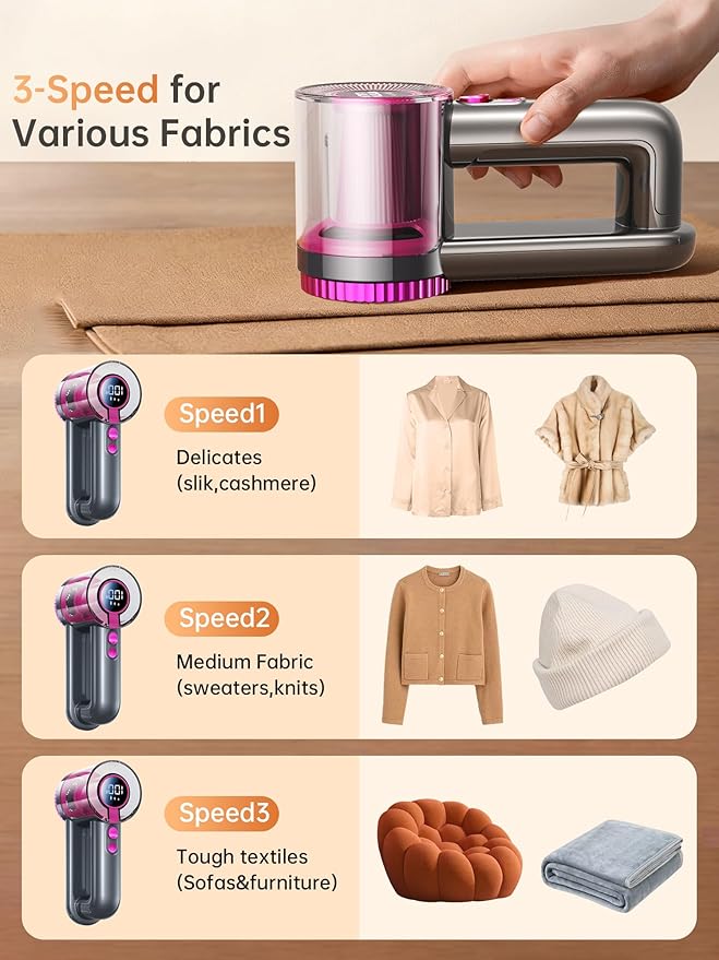 DRFLASH 2-in-1 Fabric Shaver Rechargeable - 3 Speeds Lint Remover with Digital LED Display & Type-C Fast Charging Port, Electric Sweater Defuzzer for Clothes, Furniture, Couch, Blanket