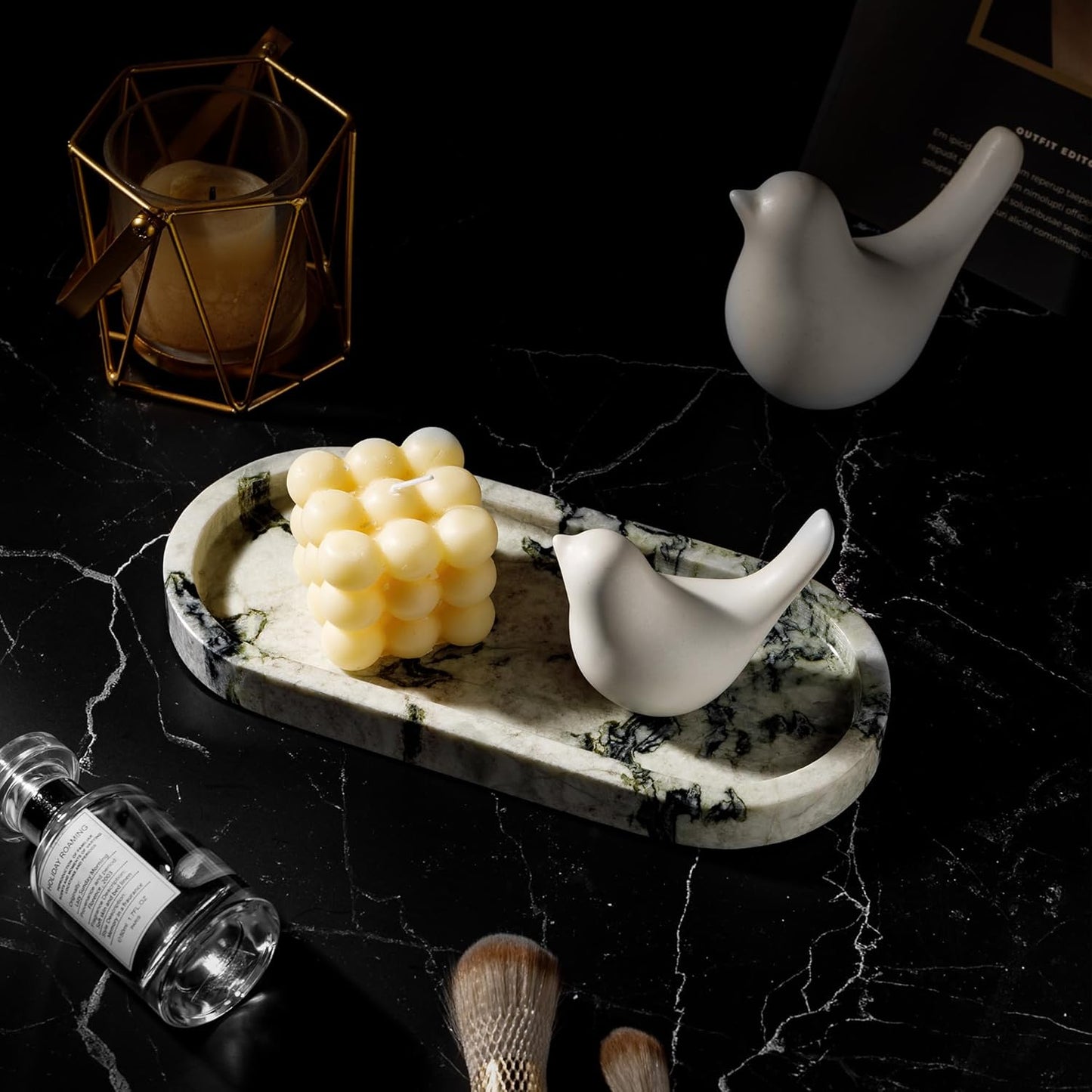 WORHE Natural Marble Vanity Tray Luxury Oval Stone Trays for Jewelry Perfume Candle, Calacatta Viola Decorative Dish for Bathroom,Bedroom,Dresser Countertop Storage Organizer for Home Decor (WH059)