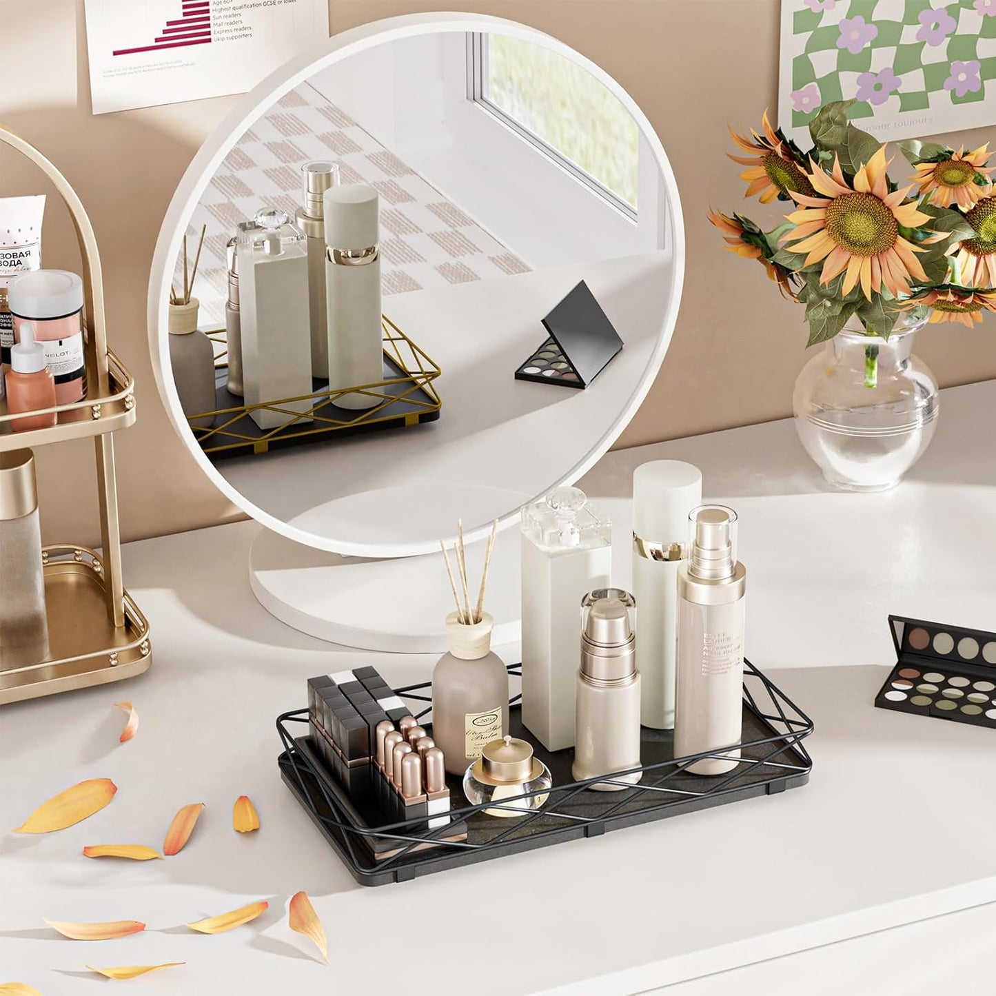 Toilet Paper Basket Holder, 13" Bathroom Tray Countertop, Wood and Metal Toilet Tank Tray Bathroom Vanity Organizer for Toiletry, Kitchen Sink Organizer for Soap Dispenser (Black)