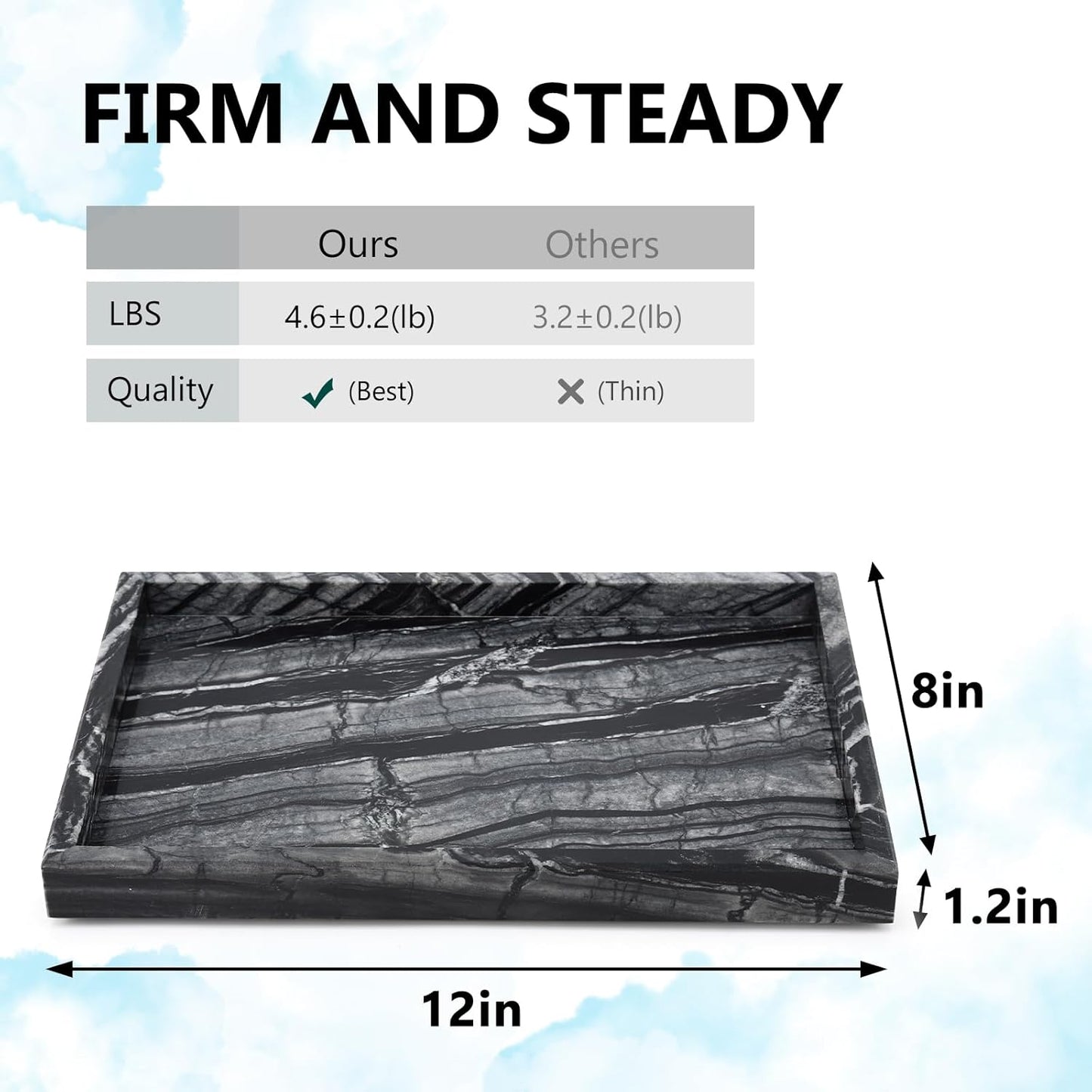 Real Natural Marble Tray for Bathroom, Vanity, Kitchen and Desktop, Rectangle Genuine Marble Stone Tray for Jewelry, Cosmetics, Candles, Lotion, Perfume and Home Decor Wood Grain