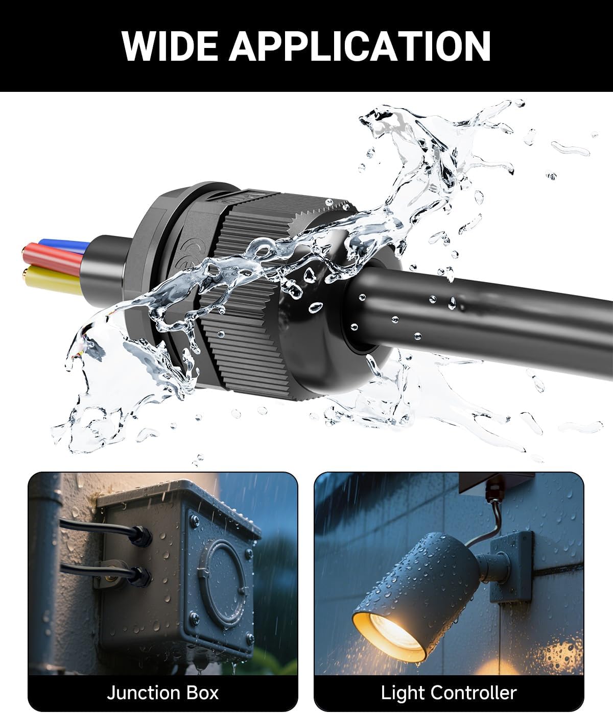 VCELINK 10 Pcs 1/4" NPT Cable Glands Nylon Waterproof, IP68 PA66 Cord Connectors, NPT 1/4" Wire Entry for Electrical Boxes, Strain Relief Wire Grommets, Black