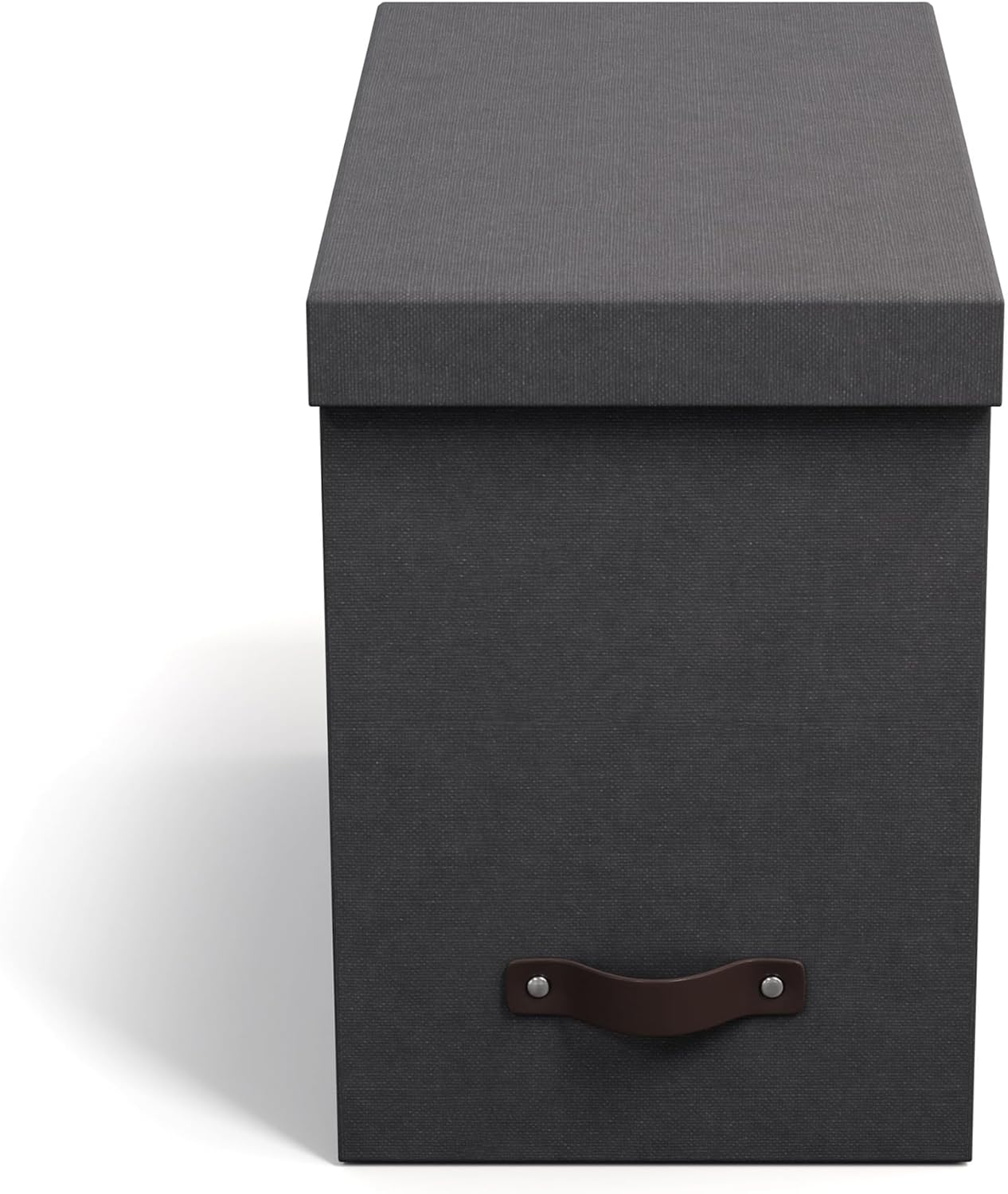 Bigso John Desktop File Box - Storage Solution and Document Organizer for Important Paperwork - Durable Hanging File Box with Lid and Leather Handle - 7.4 in x 13 in x 10.4 in - Black