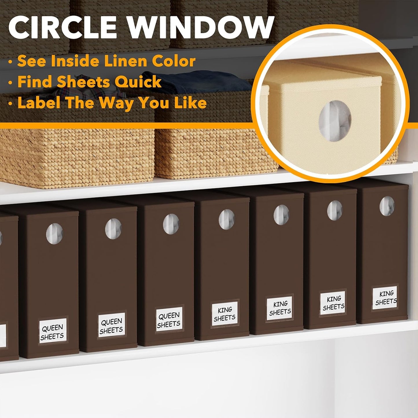 SpaceAid 8 Pack Bed Sheet Organizers and Storage, Foldable Linen Closet Organizer, Set Folder Keeper With Window XL (Queen & King Size) Bedding Container (Brown)