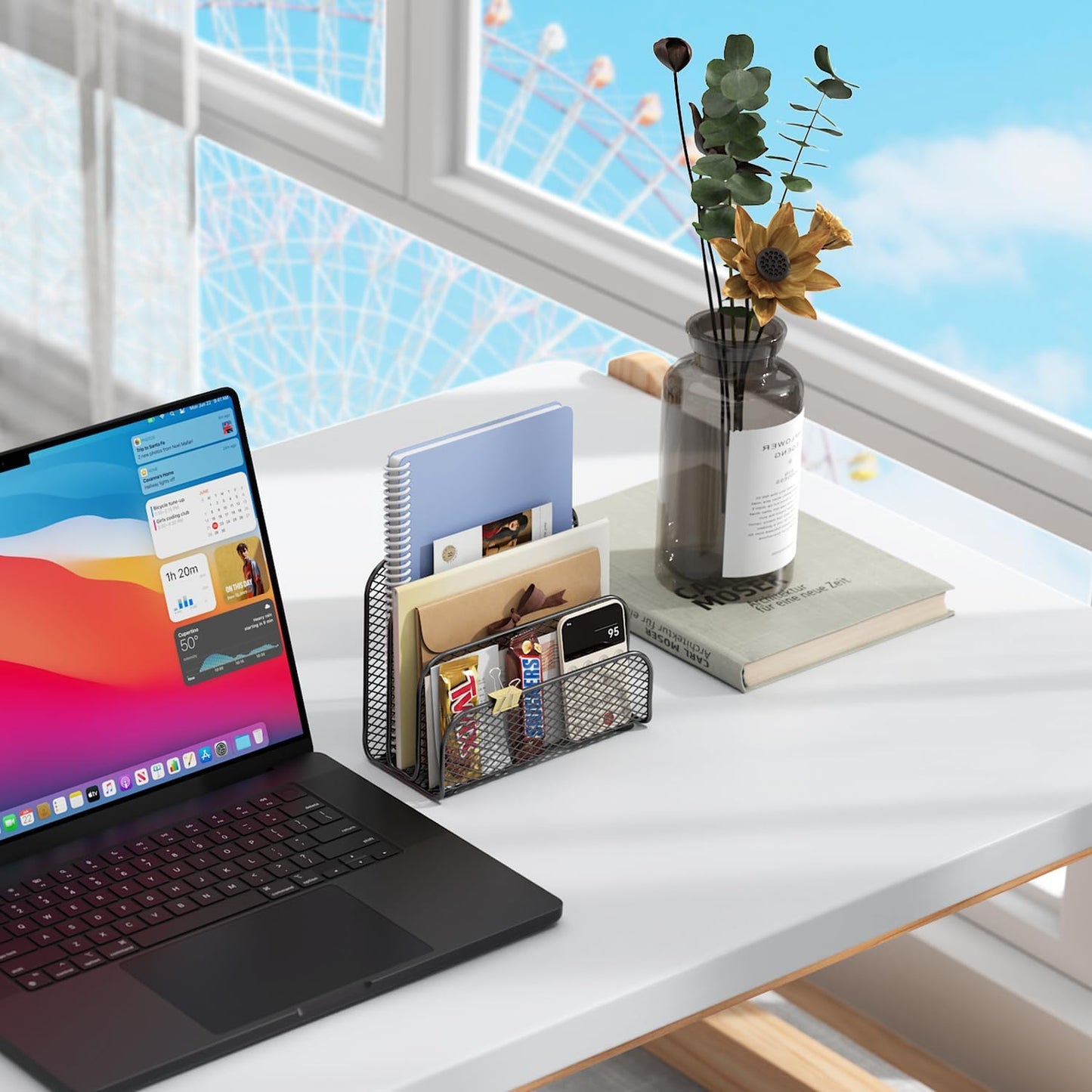 gianotter Mail Organizer Countertop, Metal File Holder with 3-Slot, Bill Organizer for Office Receipts and Letter Paper Storage (Black)