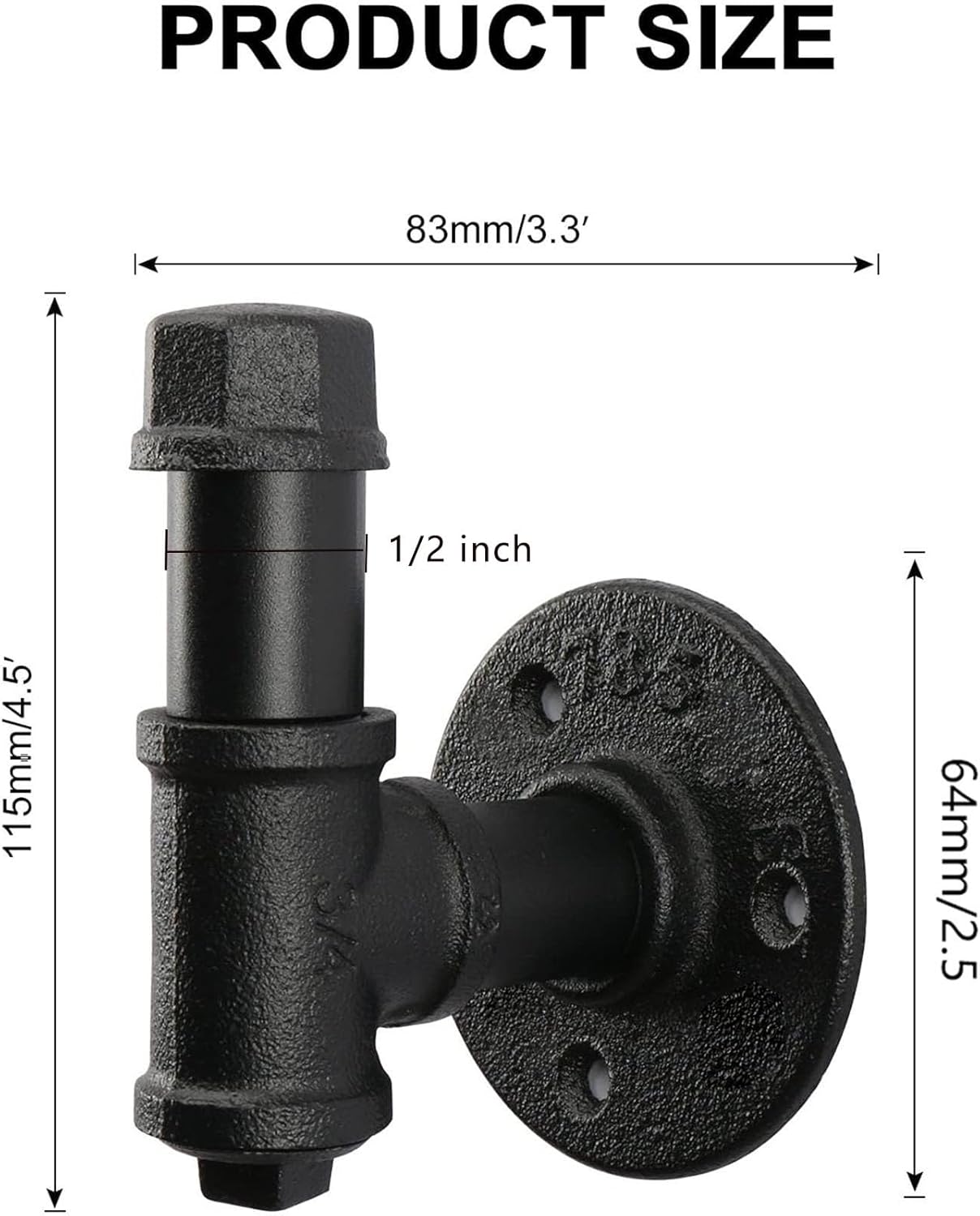 3 Pack Industrial Iron Pipe Robe and Towel Hooks Wall Mounted Home Decor, Bathroom Hardware Rustic Vintage Style Heavy Duty Farmhouse DIY Coat Hook for Wall Hanging