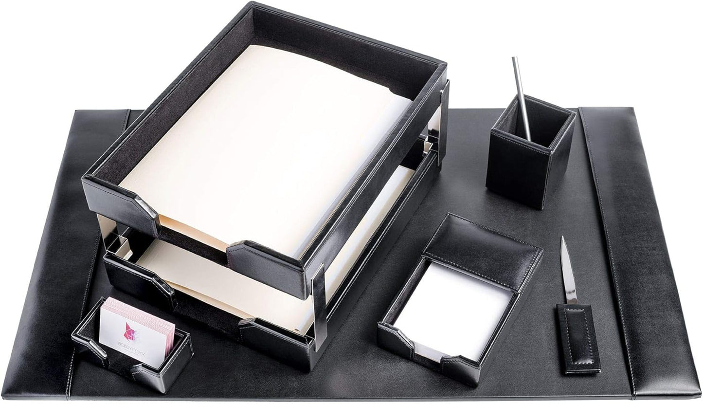 Dacasso Bonded Leather Desk Set - Luxury Leather Desk Pad & Desk Organization Essentials - Office Organization & Executive Desk Decor - (Black, 8 Piece)