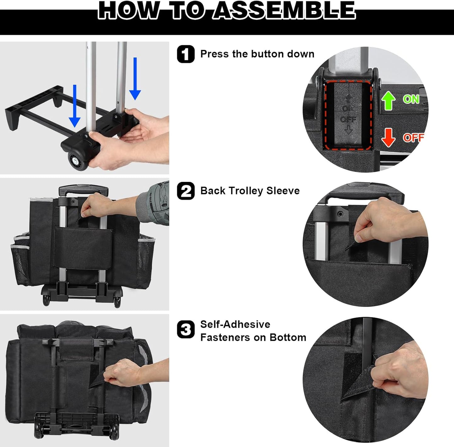 Large Rolling Cleaning Caddy Bag, Cleaning Caddy with Wheels with Detachable Trolley for Housekeepers, Water Resistant Cleaner Supplies Organizer with Wheels for Kitchen, Car, Picnic (Black-Grey)