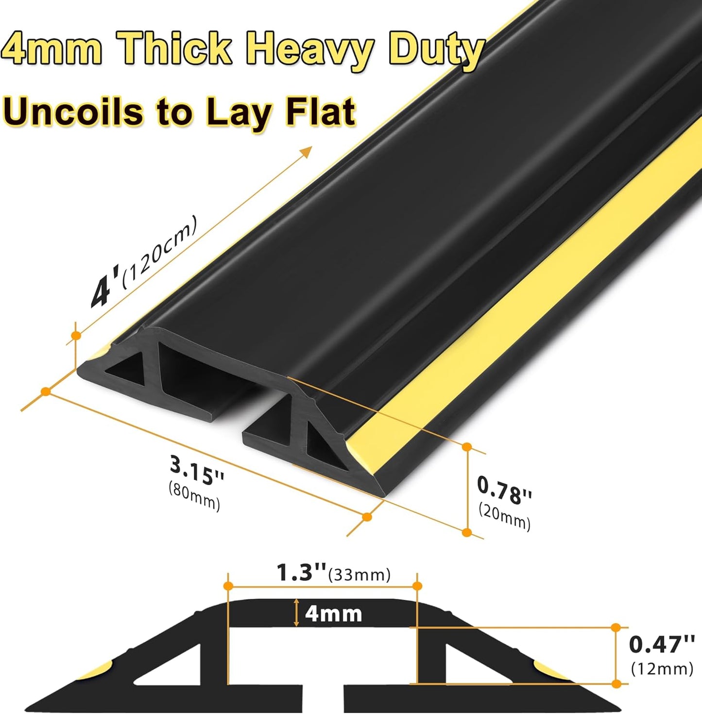ZhiYo 4ft Cord Covers for Wires on Floor, Heavy Duty Cord Hider Floor Wire Covers for Cords, Cable Protector Protect Cords, Prevent Cable Trips, for Home Office or Outdoor