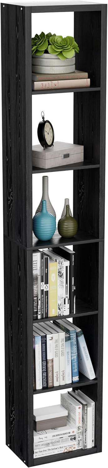 Tall Cube Storage Organizer Bookcase, 6 Tier 11 inch Open Back Cubical Shelf with Thickened Border, Display Bookshelf for Living Room, Home Office, Sturdy Room (Black, 6 Cube,Vertical)