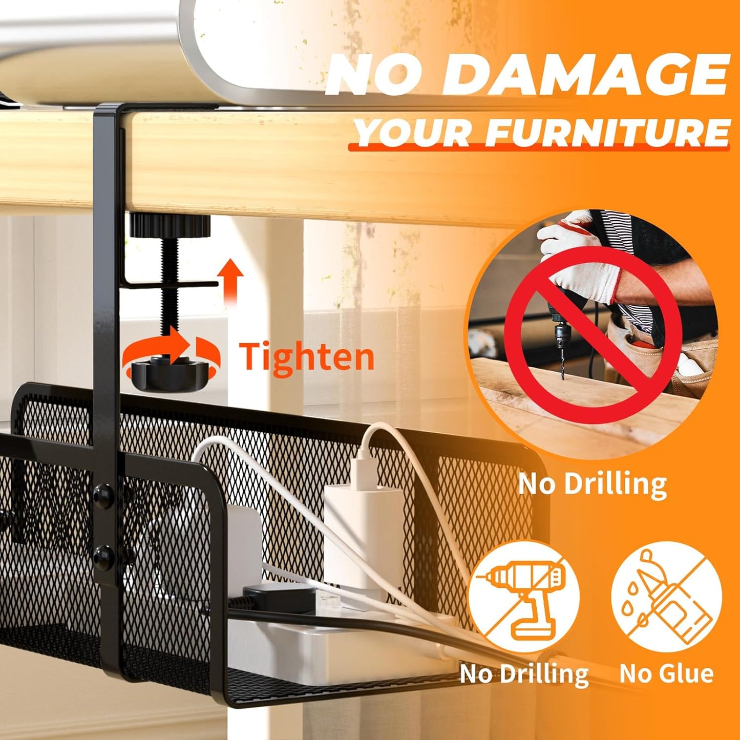 Under Desk Cable Management Tray, Wire Management Desk Cable Organizer Cable Management Box, Cord Organizer Storage for Office, Home