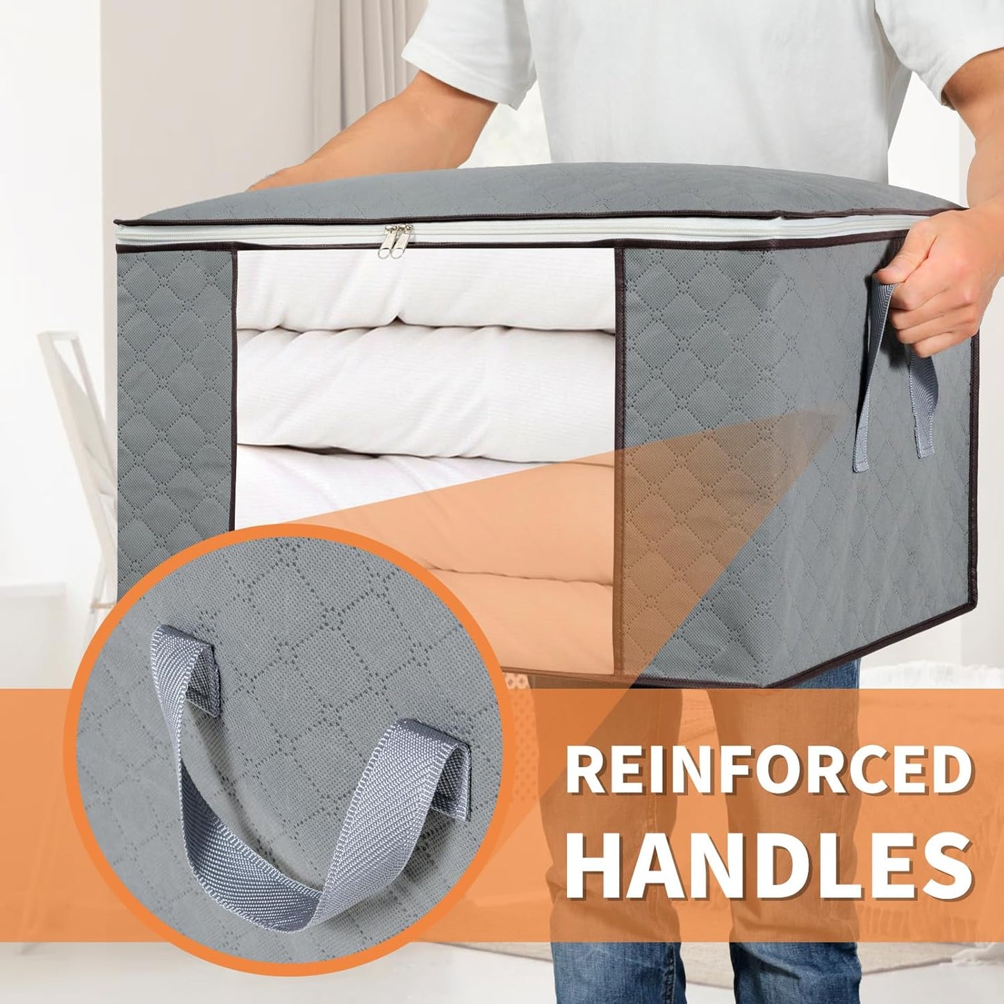 combocube 3 Pack Closet Organizers and Storage Containers, Clothes Storage Bins, Storage Bags with Large Clear Window & Handles for King Comforter, Pillow, Quilt, Bedding, Clothes