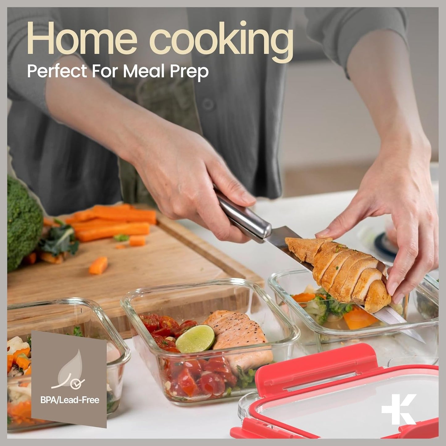 Bakken Borosilicate Glass Food Storage Containers with Lids 24 Pieces, BPA-Free Stackable Lunch & Leftover Containers, Microwave, Freezer & Dishwasher Safe, 100% Airtight Leak-Proof, Red