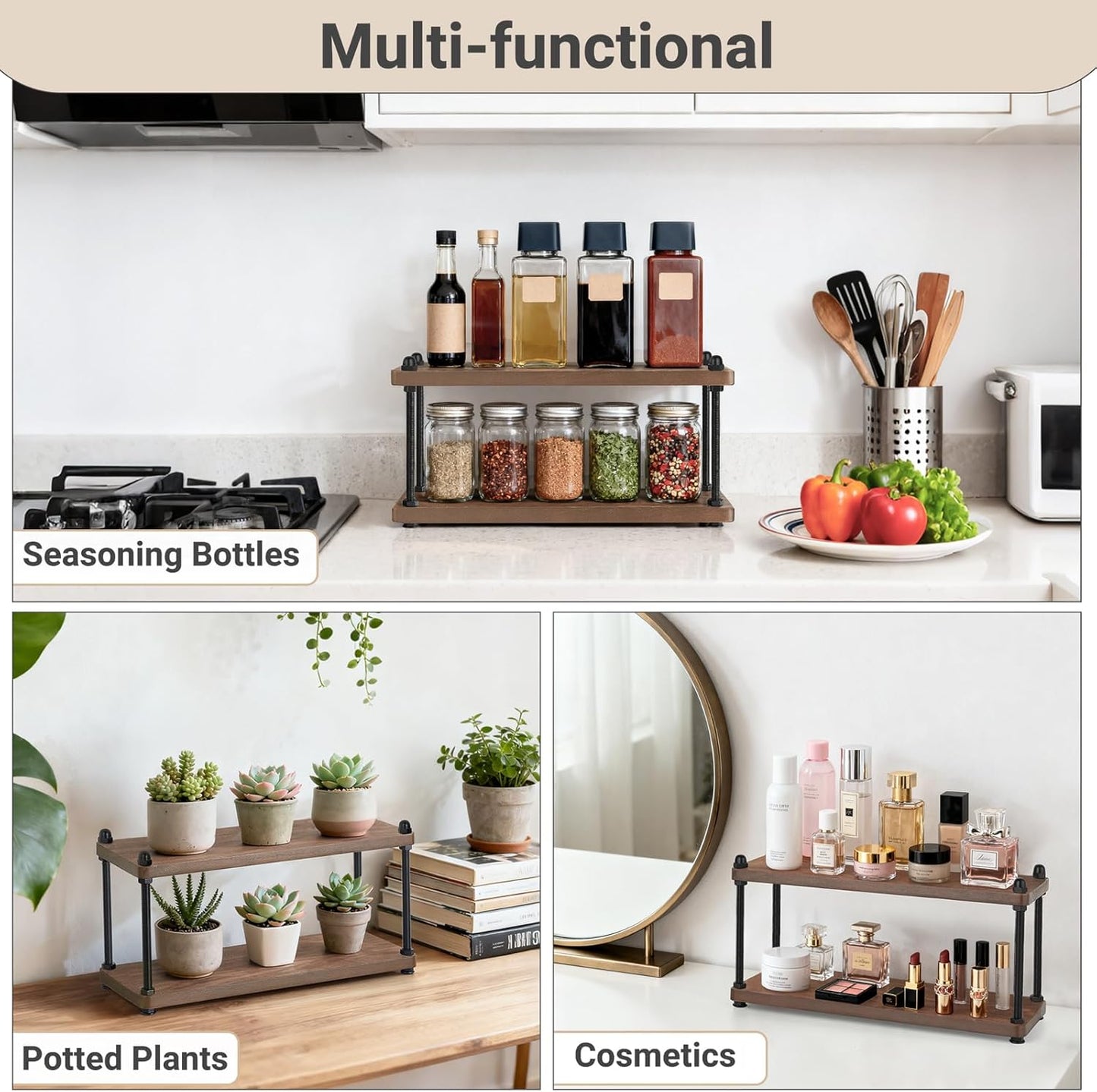 Mkono Coffee Station Organizer Wooden Mug Holder for Countertop Cup and Mug Shelf for Coffee Bar Accessories Rustic Matcha Stand 2 Tier Storage and Display Rack for Tea Cups Kitchen Office