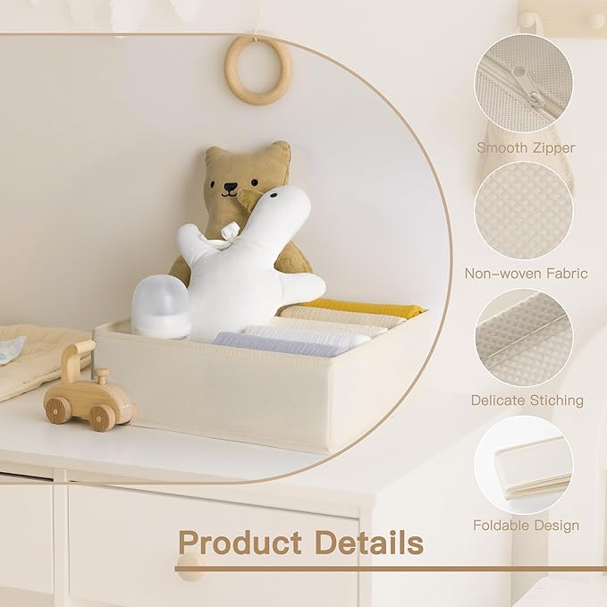 Criusia Drawer Organizer Clothes, 24 Pack Dresser Organizer for Baby Clothes, Underwear, Sock- Foldable Closet Organization and Storage Dividers Bins for Nursery, Bedroom and Dorm (Beige)