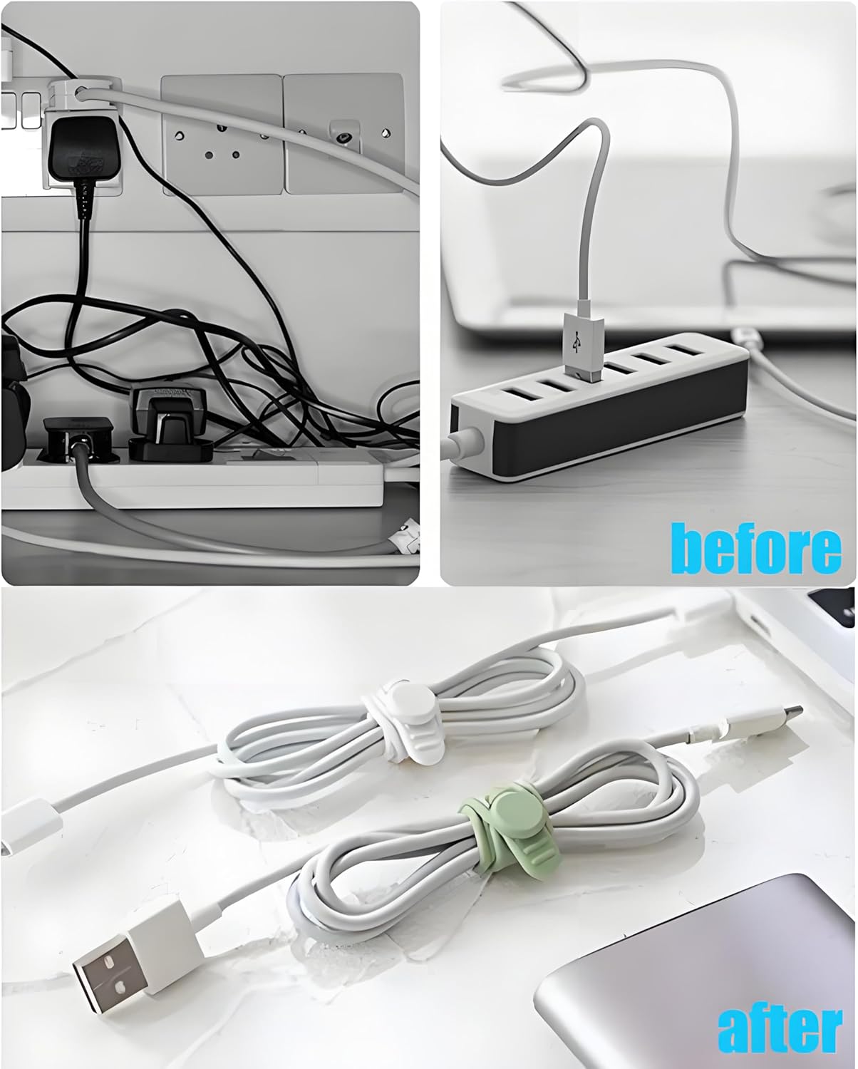 120 Pcs Cable Organizer Set, 20pcs Silicone Cable Ties Reusable & Nylon Cable Ties 100pcs, Multipurpose Elastic Cord Management Organizer for Charger, USB, Phone, Data Cables - Black and White