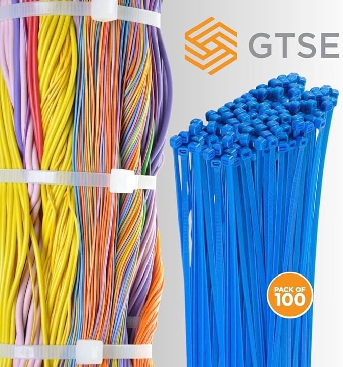 GTSE 8 Inch Blue Zip Ties, 100 Pack, 18lb Strength, UV Resistant Strong Nylon Cable Ties, Self-Locking 8" Tie Wraps