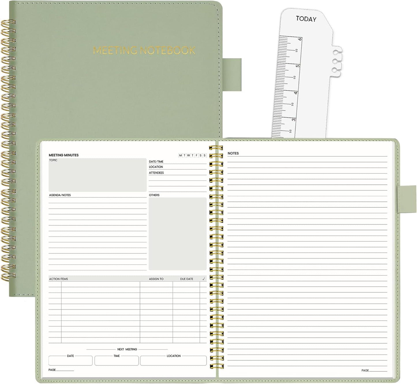 SUNEE Half Meeting Half Note - 7.5"x10" Professional Notebooks for Work - 160 Pages, B5 Size Project Planner, Spiral Meeting Agenda Organizer for Women Men, Note Taking,Office with Vegan Leather Cover