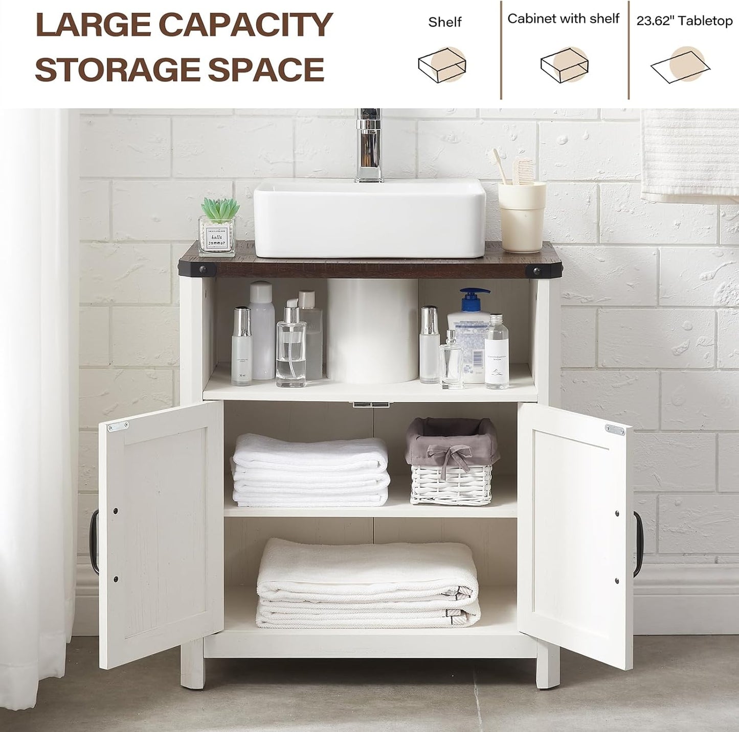 Bathroom Floor Cabinet, Farmhouse Storage Cabinet, Adjustable Shelf, Barn Doors, Cabinet for Bathroom, Kitchen, Living Room(Antique White)