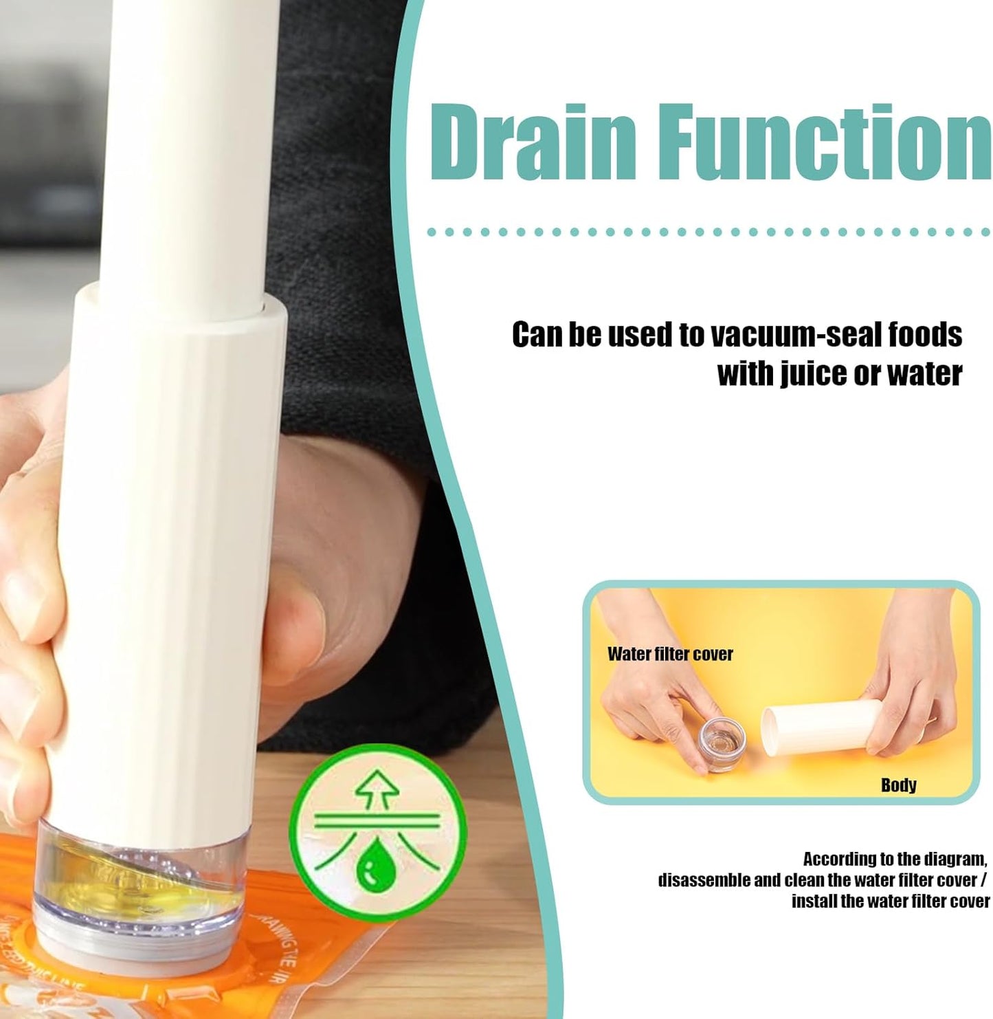 Hand Pump for Sous Vide Bags & Vaccum Containers, Manual Handheld Vacuum Pump,Jar Vacuum Sealer for Wide & Regular Mouth Mason Jars