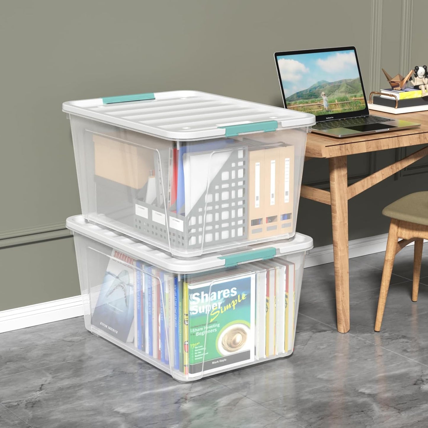 85 Quart Large Plastic Storage Bins, 4-Pack Clear Plastic Storage Box with Wheels