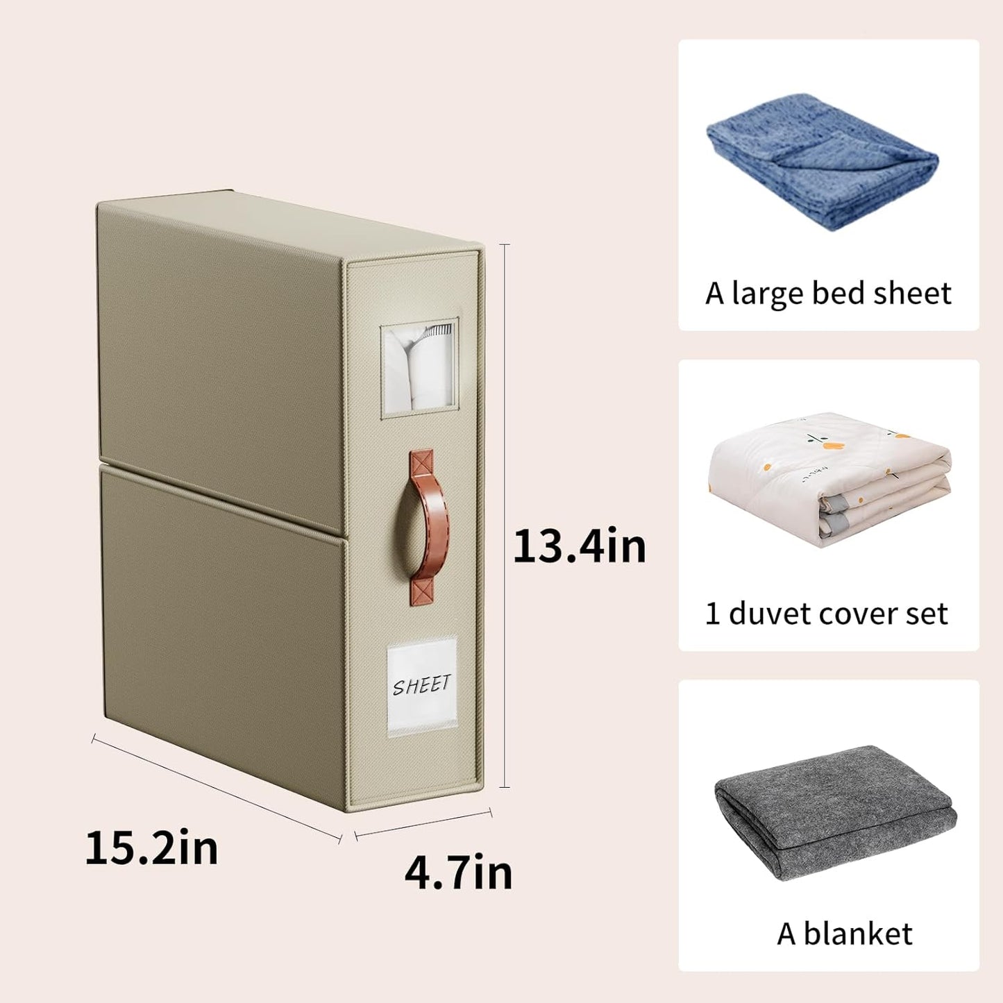 4 Pack Bed Sheet Storage Organizers- Premium Fabric Closet Organizer with Clear View Window, Space-Saving Foldable Design for Queen/King Size Bedsheets, Blankets & Duvet Covers