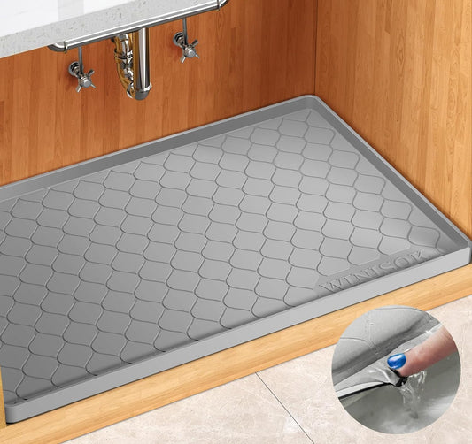 Silicone Under Sink Mat 25" x 19", kitchen Essentials and Gadgets, Shelf liner and Cabinet Protector, Home Organizers and Storage, Waterproof Bathroom Tray