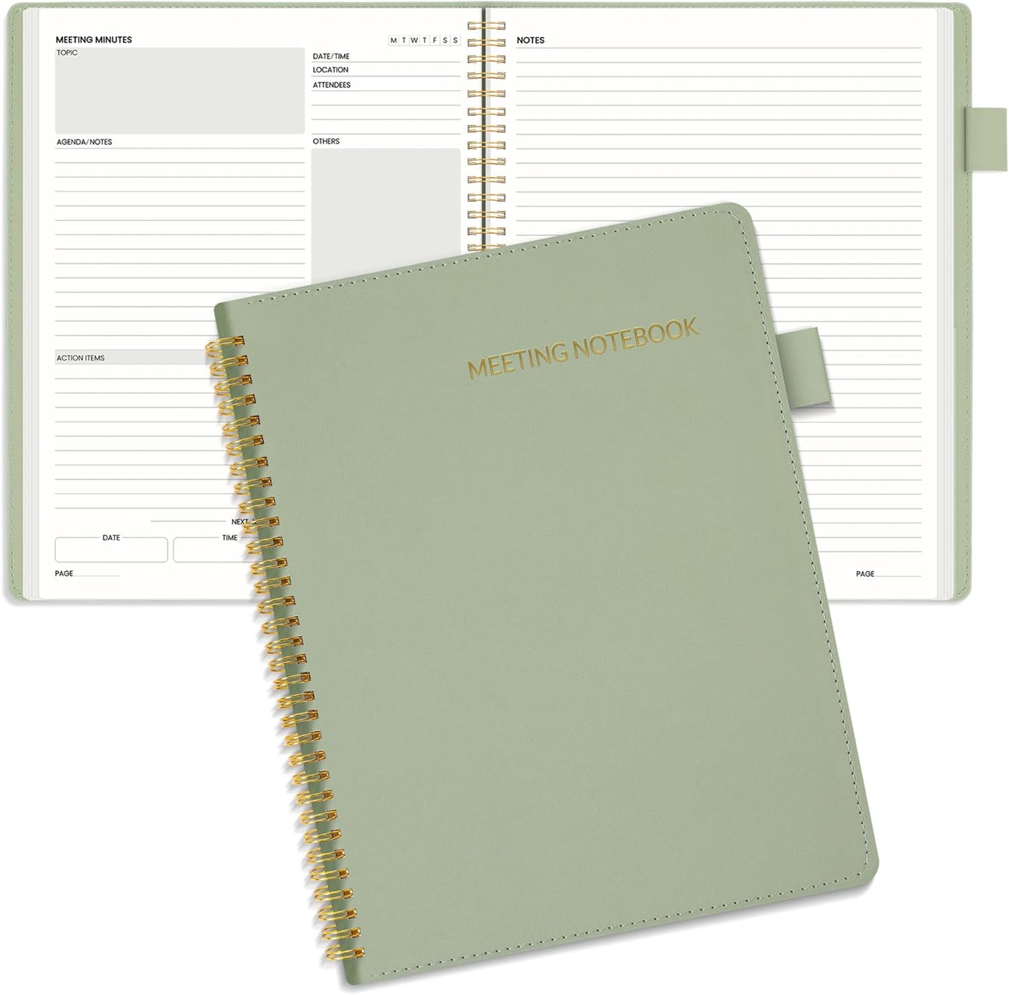 SUNEE Half Meeting Half Note - 8.5"x11" Professional Notebooks for Work - 160 Pages, A4 Size Project Planner, Spiral Meeting Agenda Organizer for Women Men, Note Taking,Office with Vegan Leather Cover