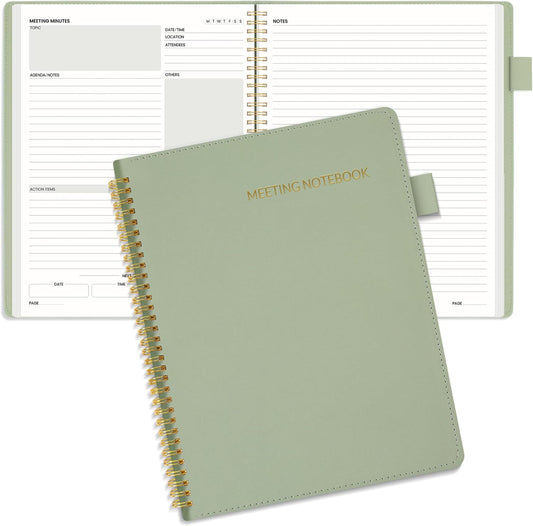 SUNEE Half Meeting Half Note - 8.5"x11" Professional Notebooks for Work - 160 Pages, A4 Size Project Planner, Spiral Meeting Agenda Organizer for Women Men, Note Taking,Office with Vegan Leather Cover