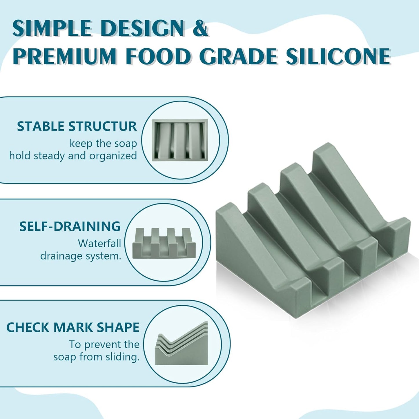 Self Draining Soap Dish Holder,Silicone Soap Dish,for Bathroom,Kitchen, Sponges，Can Extend Soap Life，Keep Soap Bars Dry and Easy Cleaning (2, Green)