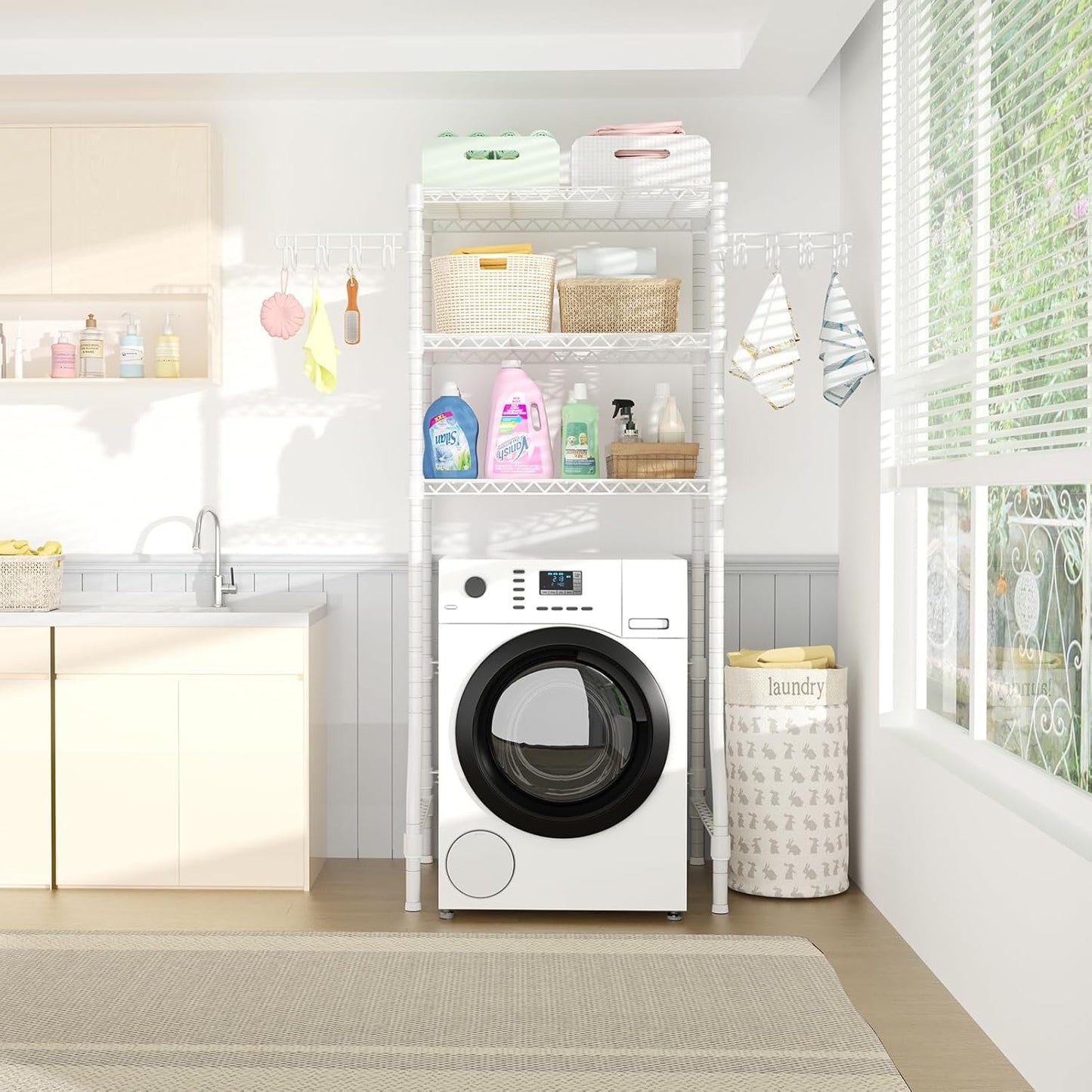 Ulif U8 Medium Laundry Room Storage Organizer, Over the Washer and Dryer Storage Shelves for Laundry Organization, 32.3”W x 17.3”D x 76.2”H, Suit Washing Machine Width within 29.9”, Hold 304 lb, White