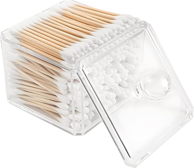 AXX Qtip Dispenser Apothecary Jars Bathroom - Qtip Holder Storage Canister Clear Plastic Jar for Cotton Swab,Q-Tips,Cotton Rounds (J#Clear 1Pcs)