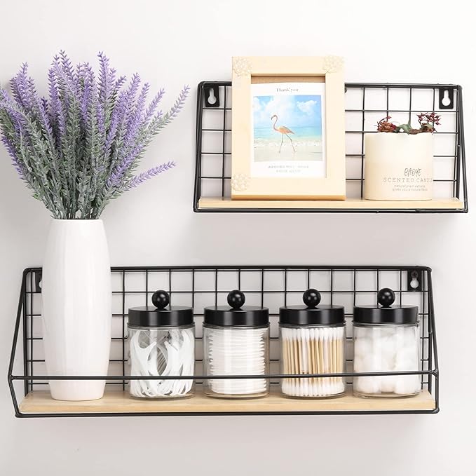 Tbestmax Glass Qtip Holder Dispenser, 10-Ounce Bathroom Containers Apothecary Jars with Metal Lids for Cotton Ball Swab Pad, Black (4 Pack)