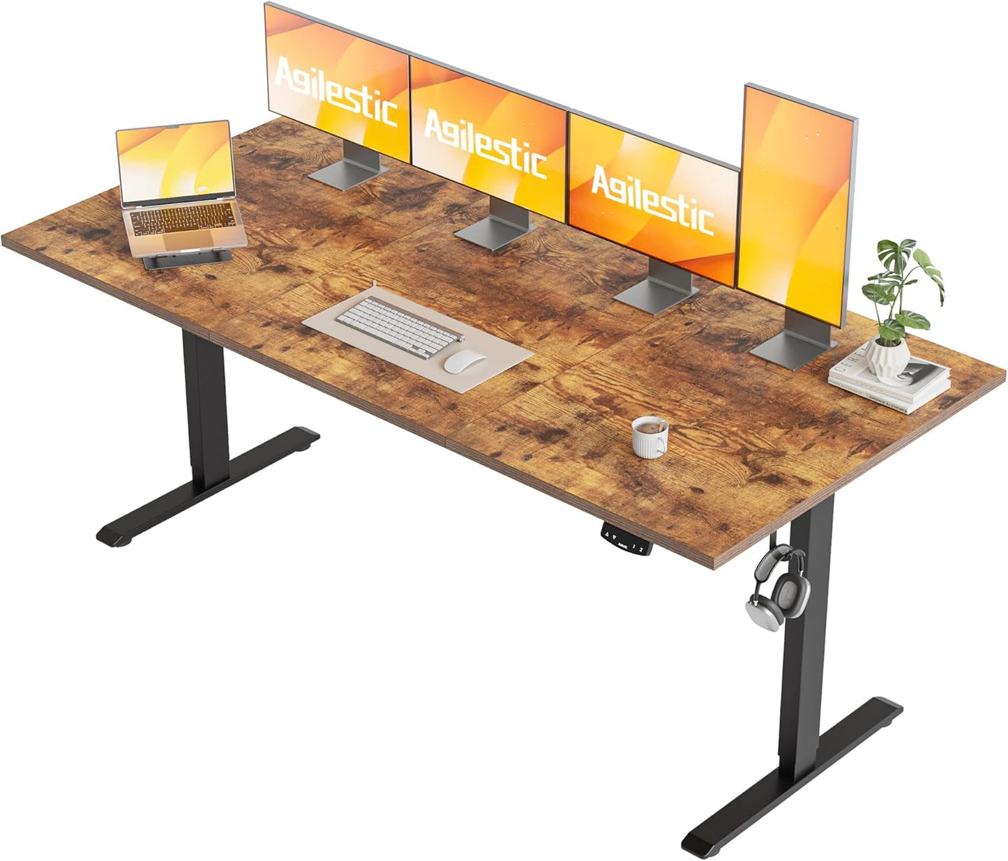 Agilestic Electric Standing Desk, Large 71 x 24 Inches Height Adjustable Desk, Sit Stand Up Workstation for Home Office, Ergonomic Rising Gaming Computer Table with Memory Preset, Rustic Brown