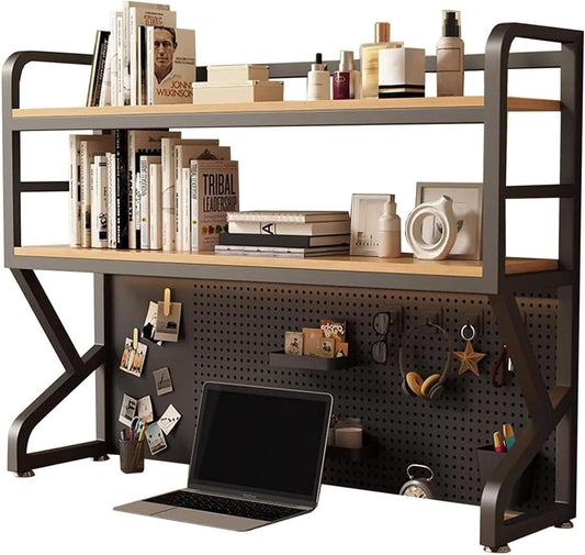 Modern Pegboard Storage Display Rack, Metal Desktop Organizer Rack,for Home Office Dorm Furniture Wood Hutch Bookcase