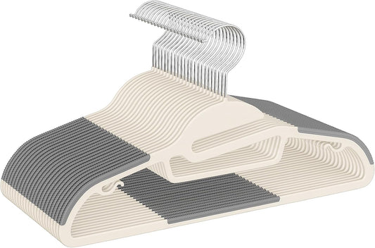 BAGAIL Plastic Hangers 50 Pack with Non-Slip Design,0.2 Inches Thick, 360°Swivel Hook Space Saving Organizer for Bedroom Closet,Shirts,Pants(Beige- S Shaped)