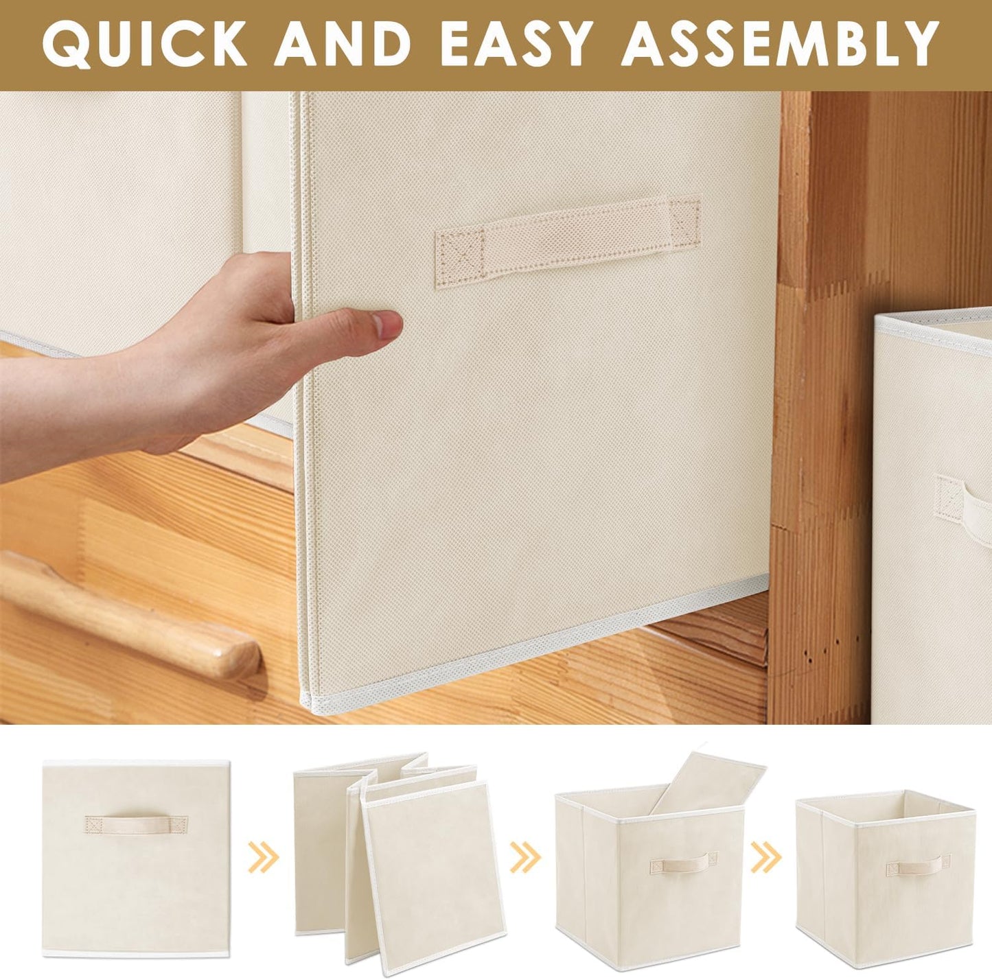 Criusia Storage Cubes, 11 Inch Clothes Storage Bins with Dual Handles (10 Pack), Fabric Collapsible Storage Bins for Shelves Closet, Cubby Organizer Bins for Clothing Toys Blanket Yarns (Beige)