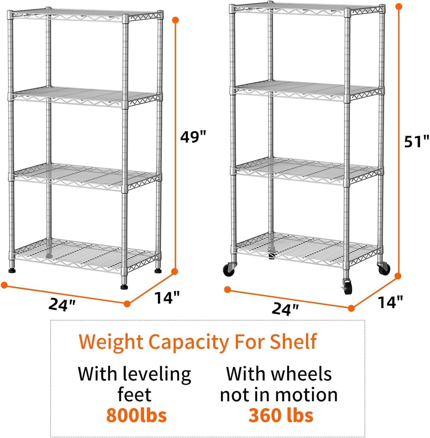 SINGAYE 4 Shelves Storage Shelf Wire Closet Bathroom Organizers Metal Pantry Kitchen Garage Shelving Unit Laundry Room Organization Home Rack Net Basket White with Wheels